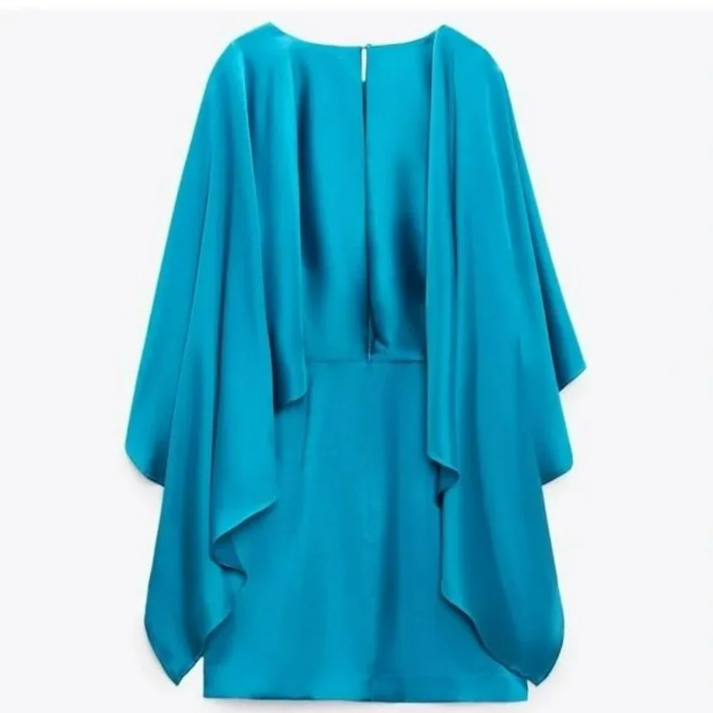 ZARA SATIN EFFECT MINI CAPE DRESS - Picture 8 of 10